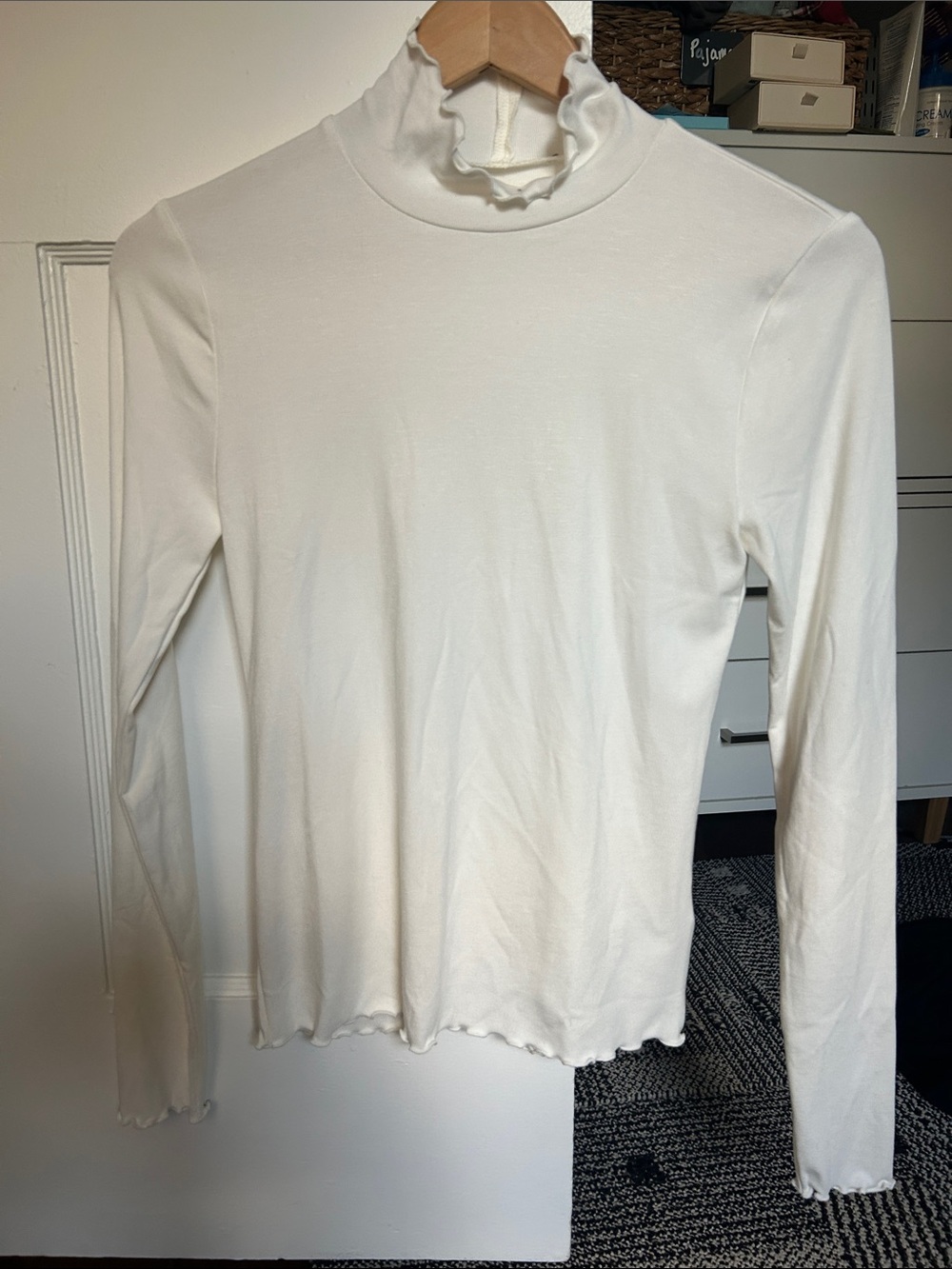 J. Crew Off-White Long-Sleeve Mock Neck Ruffle-Trim Top